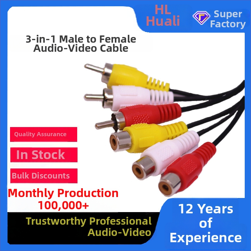 Huali AV produžni kabel, 3 muška na 3 ženska priključka