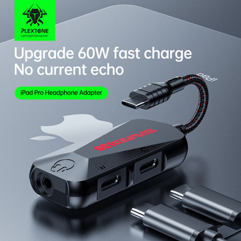 Plextone GS1 Μετατροπέας USB-C 3-σε-1 και κάρτα ήχου για παιχνίδια, 60W γρήγορη φόρτιση