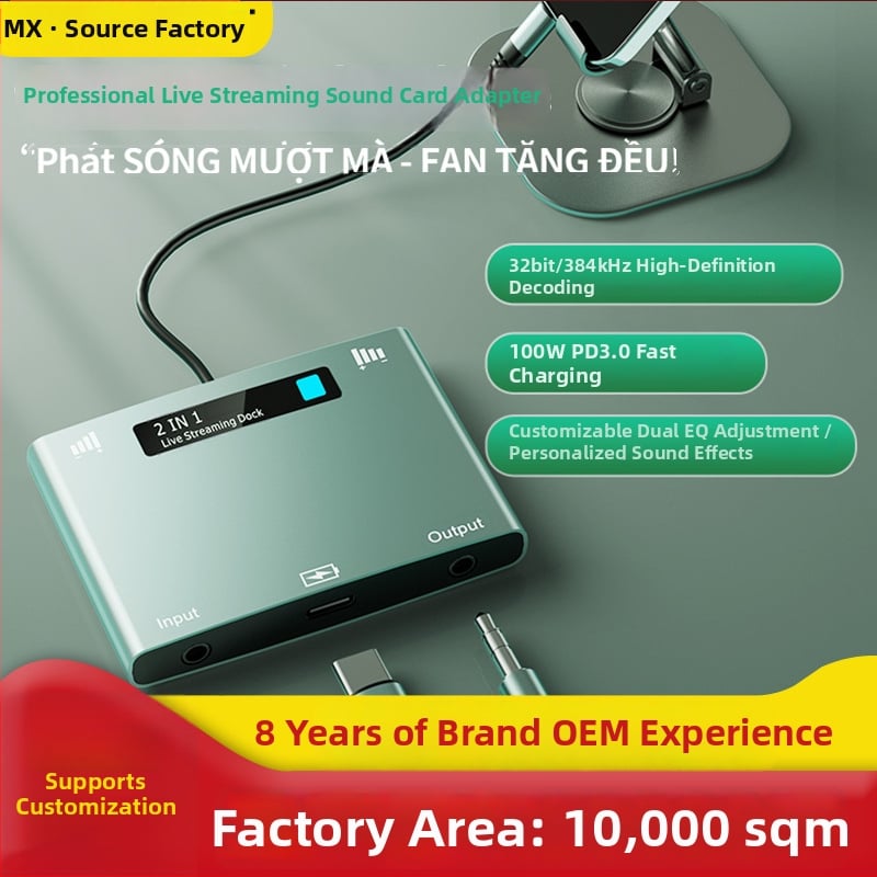 Κάρτα ήχου για ζωντανή μετάδοση, μετατροπέας 2-σε-1 στερεο, συμβατό με Apple, Huawei, Vivo, Xiaomi και Samsung κινητά (MX-108; μάρκα MX)