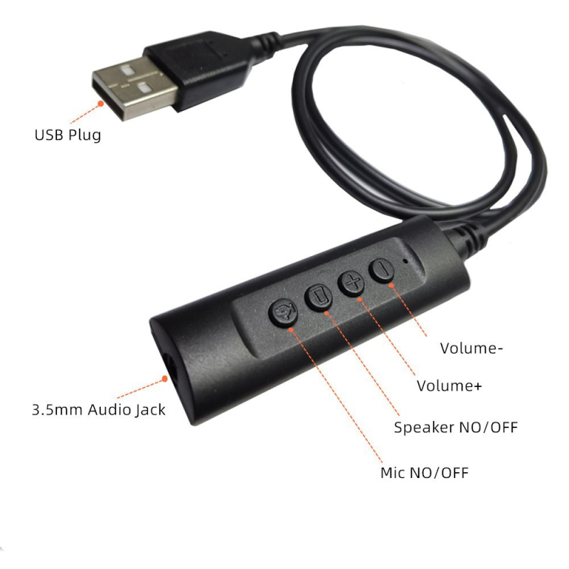 Vanjska USB zvučna kartica 3.5 mm – 2 u 1 za prijenosno računalo, slušalice i mikrofon; jezgra vodila: čista bakrena žica; vodilo: bakar bez kisika
