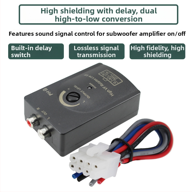 PH-2 automobilový audio prevodník pre subwoofer, prechod z vysokého na nízky signál so nastaviteľným oneskorením