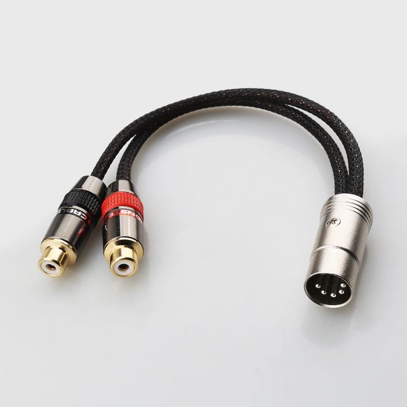 Cablu adaptor audio DIN 5 pini masculin către 2× RCA femelă pentru amplificator, din cupru OFC