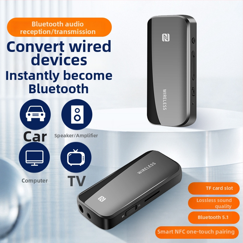 Bluetooth 5.1 dvojmodový prijímač/vysielač s NFC, auto AUX adaptér 2,5/3,5 mm, model T40, Plug & Play, dosah 10 m