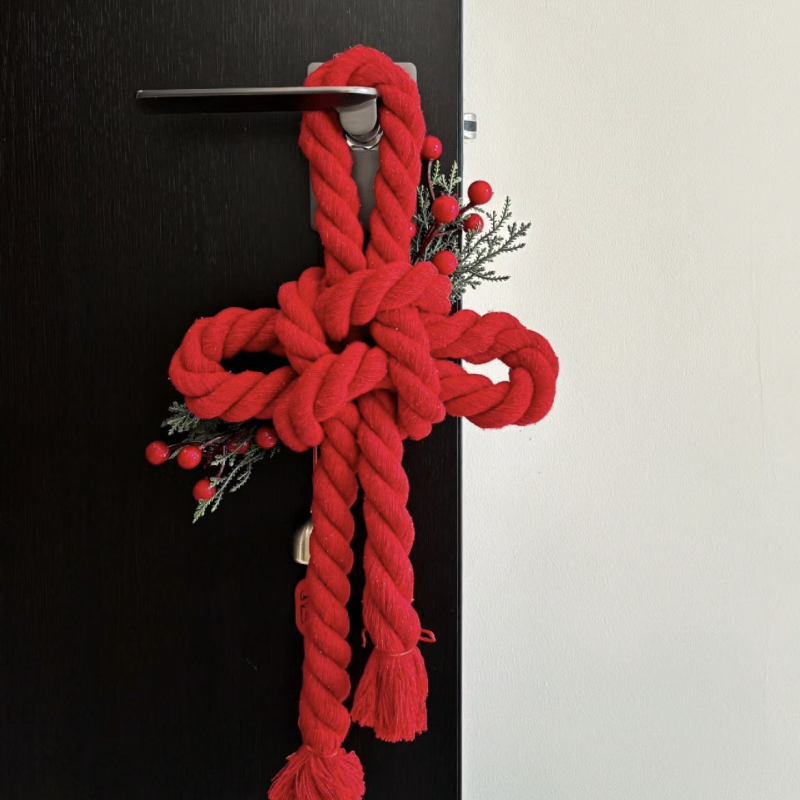 Ručno pleteni ukras za kvaku vrata s uzlom koji donosi sreću, Godina Konja, pogodan za vjenčanje i useljenje.