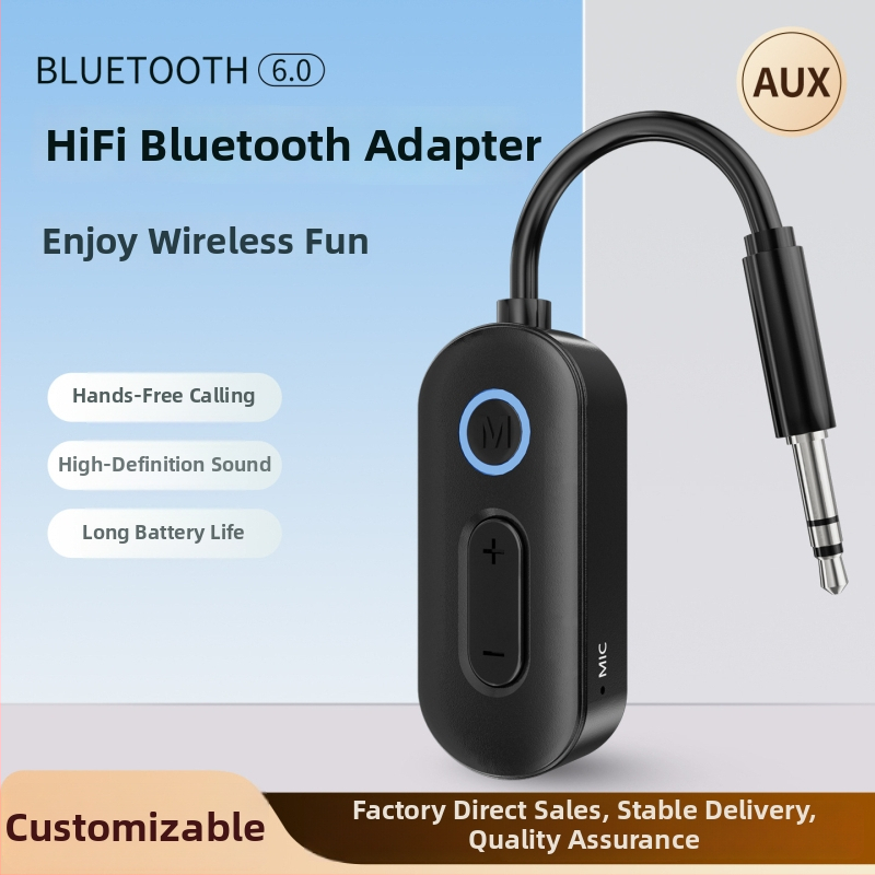 Bluetooth 6.0 prijímač-vysielač, 2 v 1 pre auto, AUX 3,5 mm, Plug and Play, dosah až 10 m