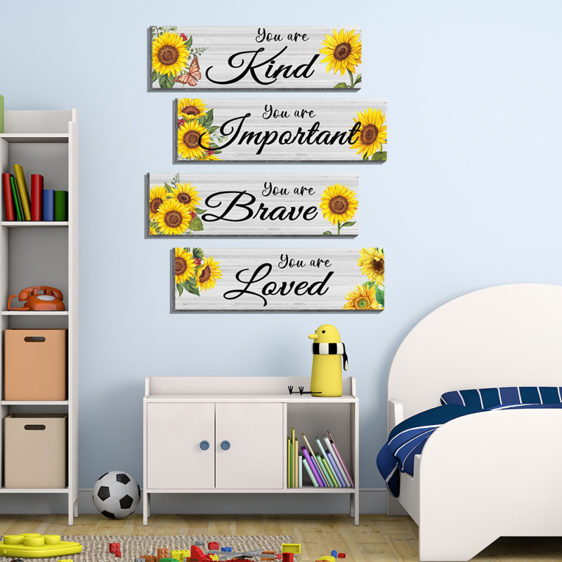 Αφίσα τοίχου με ηλιοτρόπιο και εμπνευσμένο σύνθημα – PVC, αδιάβροχη, αυτοκόλλητη, κινούμενο σχέδιο σε επίπεδη μορφή, 1 φύλλο