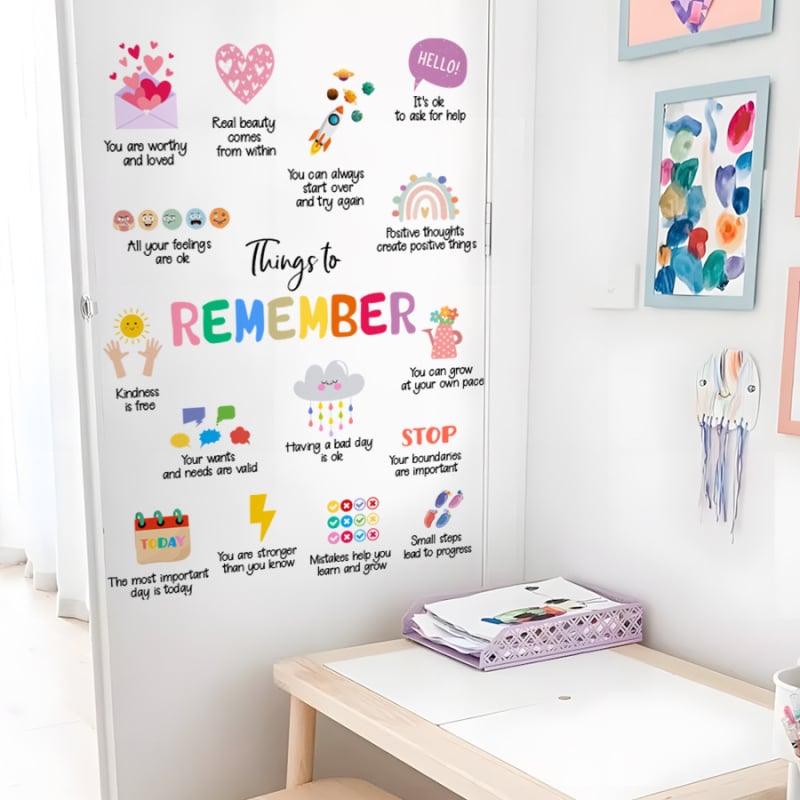 BR4552E PVC αυτοκόλλητο τοίχου – αδιάβροχος, επίπεδος σχεδιασμός με γράμματα/κειμενο σε καρτούν, για σαλόνι, υπνοδωμάτιο ή είσοδο