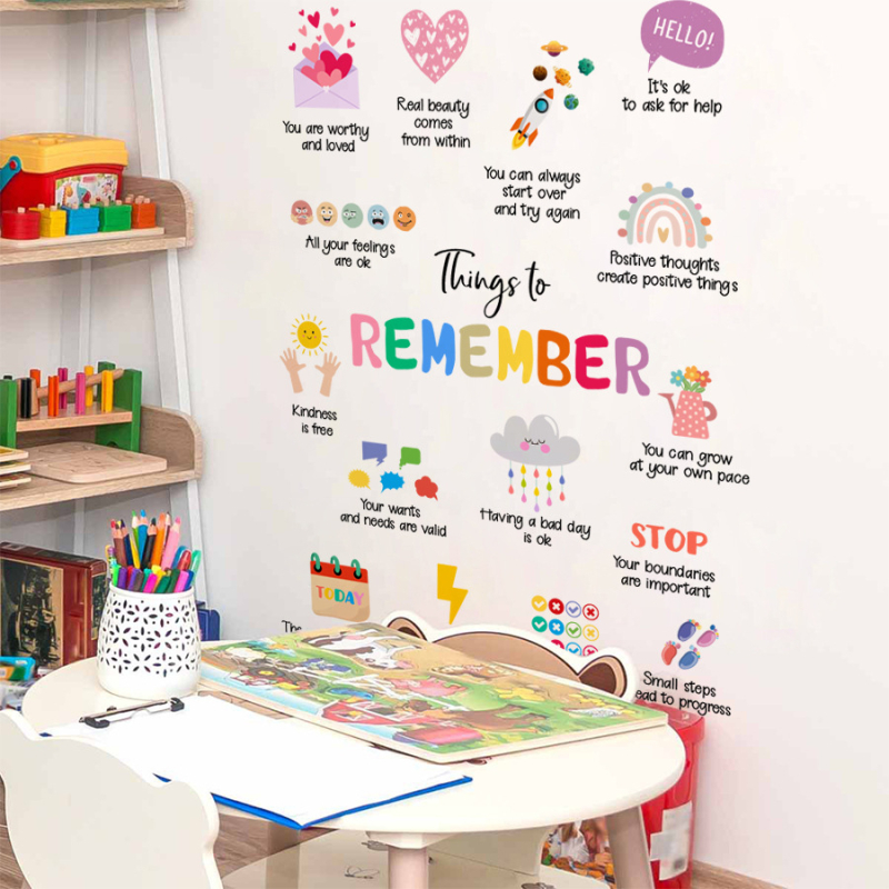 BR4552E PVC αυτοκόλλητο τοίχου – αδιάβροχος, επίπεδος σχεδιασμός με γράμματα/κειμενο σε καρτούν, για σαλόνι, υπνοδωμάτιο ή είσοδο