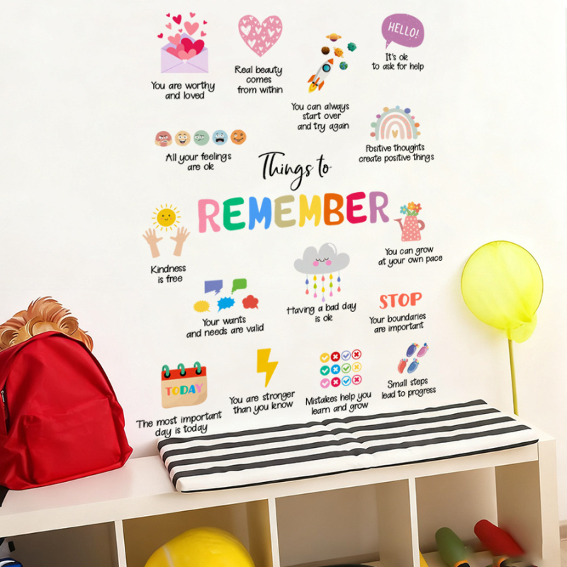 BR4552E PVC αυτοκόλλητο τοίχου – αδιάβροχος, επίπεδος σχεδιασμός με γράμματα/κειμενο σε καρτούν, για σαλόνι, υπνοδωμάτιο ή είσοδο