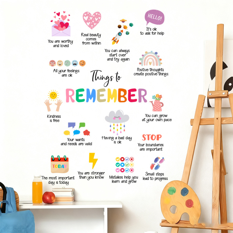 BR4552E PVC αυτοκόλλητο τοίχου – αδιάβροχος, επίπεδος σχεδιασμός με γράμματα/κειμενο σε καρτούν, για σαλόνι, υπνοδωμάτιο ή είσοδο