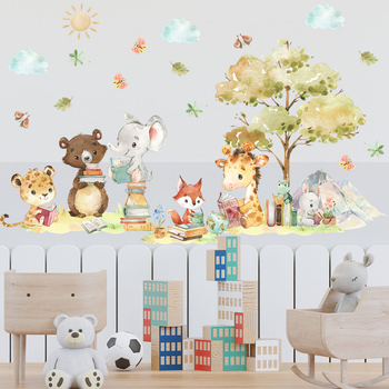 Σετ αυτοκόλλητων τοίχου από PVC, 2 τεμάχια, χαριτωμένα ζώα δάσους, αδιάβροχο, μοντέρνο μινιμαλιστικό στυλ