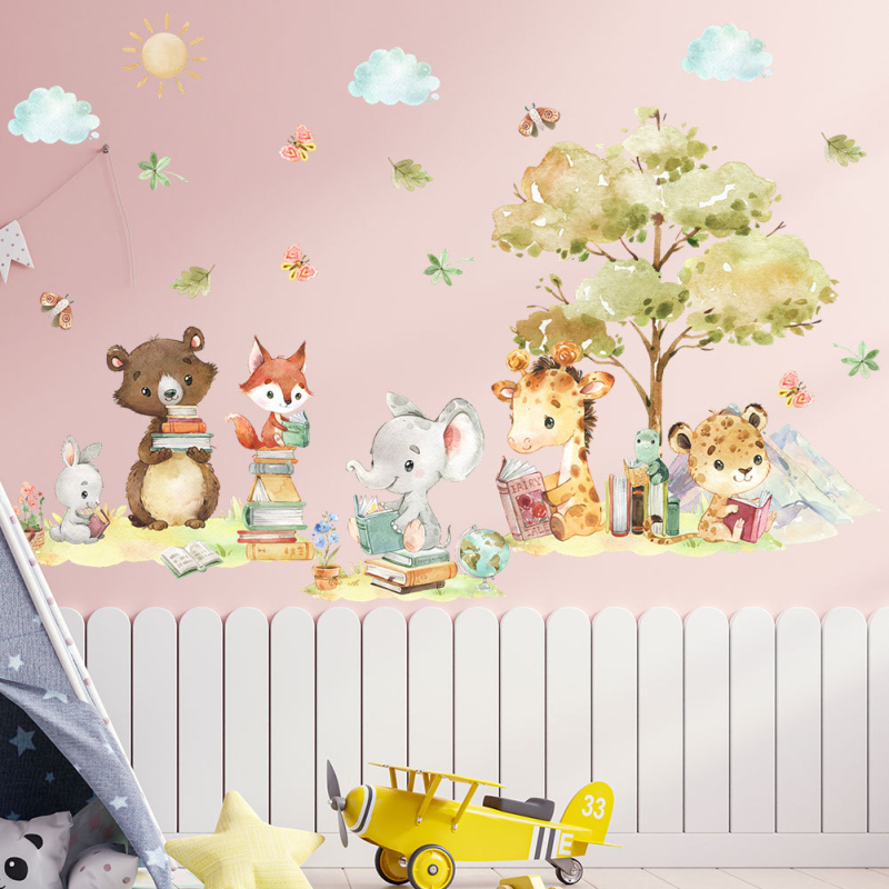 Σετ αυτοκόλλητων τοίχου από PVC, 2 τεμάχια, χαριτωμένα ζώα δάσους, αδιάβροχο, μοντέρνο μινιμαλιστικό στυλ