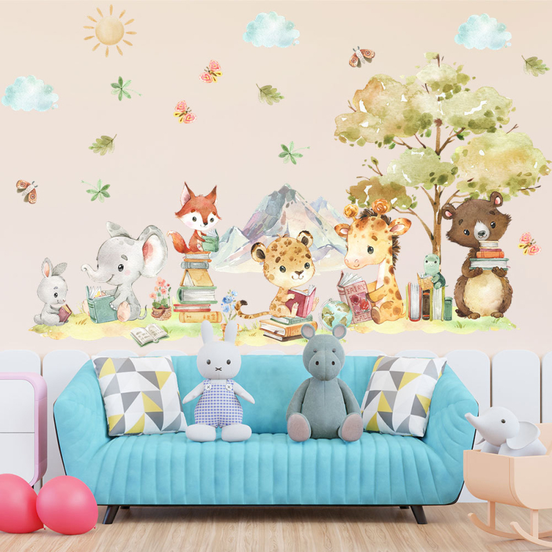 Σετ αυτοκόλλητων τοίχου από PVC, 2 τεμάχια, χαριτωμένα ζώα δάσους, αδιάβροχο, μοντέρνο μινιμαλιστικό στυλ