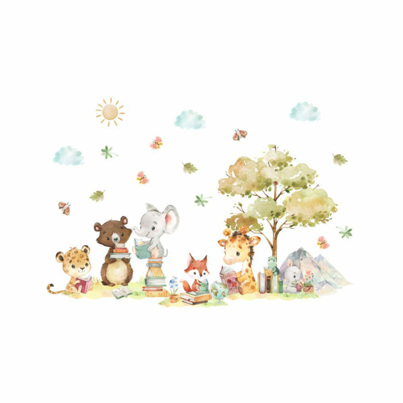 Σετ αυτοκόλλητων τοίχου από PVC, 2 τεμάχια, χαριτωμένα ζώα δάσους, αδιάβροχο, μοντέρνο μινιμαλιστικό στυλ