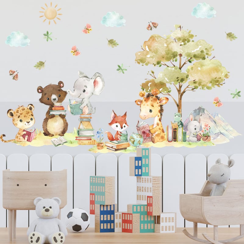 Σετ αυτοκόλλητων τοίχου από PVC, 2 τεμάχια, χαριτωμένα ζώα δάσους, αδιάβροχο, μοντέρνο μινιμαλιστικό στυλ