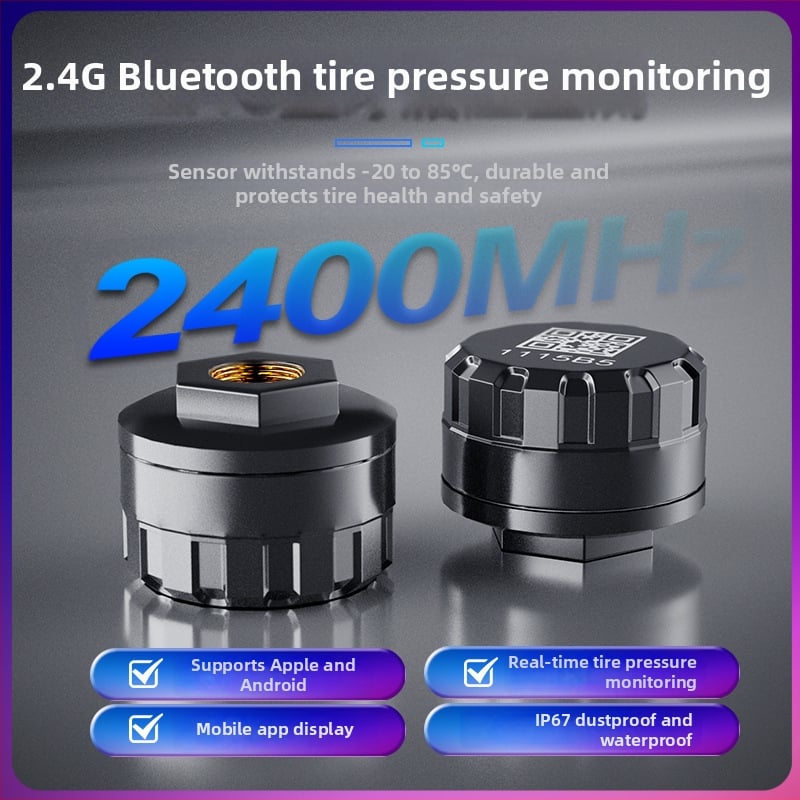 Bluetooth TPMS motorkerékpárhoz és elektromos járművekhez — külső érzékelő, digitális kijelző, kompakt kialakítás, tartomány 0.1-5.0 bar, nagy pontosság
