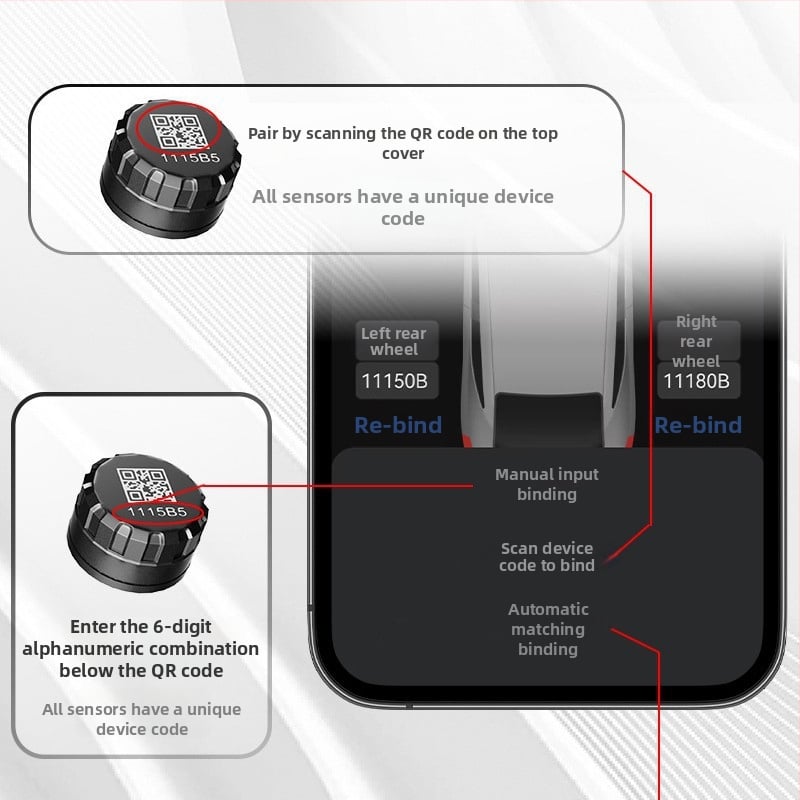 Bluetooth TPMS motorkerékpárhoz és elektromos járművekhez — külső érzékelő, digitális kijelző, kompakt kialakítás, tartomány 0.1-5.0 bar, nagy pontosság