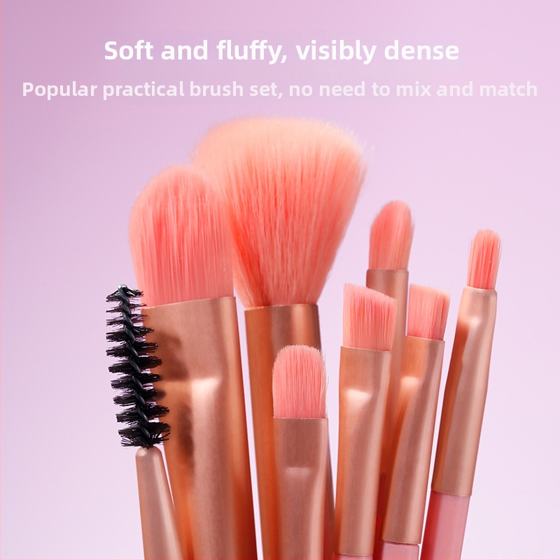 Xixi 8 darabos sminkecset-készlet, szintetikus sörtéjű, fa nyél, hordozható neszesszerrel