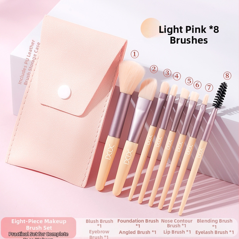 Xixi 8 darabos sminkecset-készlet, szintetikus sörtéjű, fa nyél, hordozható neszesszerrel