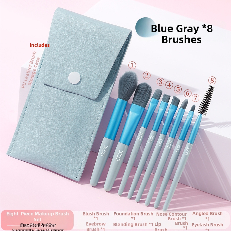 Xixi 8 darabos sminkecset-készlet, szintetikus sörtéjű, fa nyél, hordozható neszesszerrel