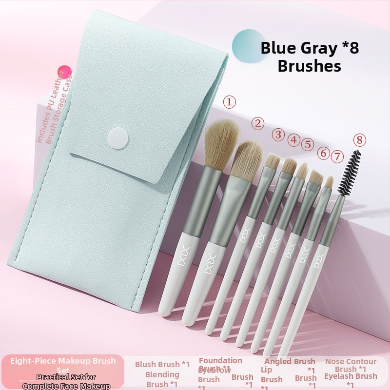 Xixi 8 darabos sminkecset-készlet, szintetikus sörtéjű, fa nyél, hordozható neszesszerrel