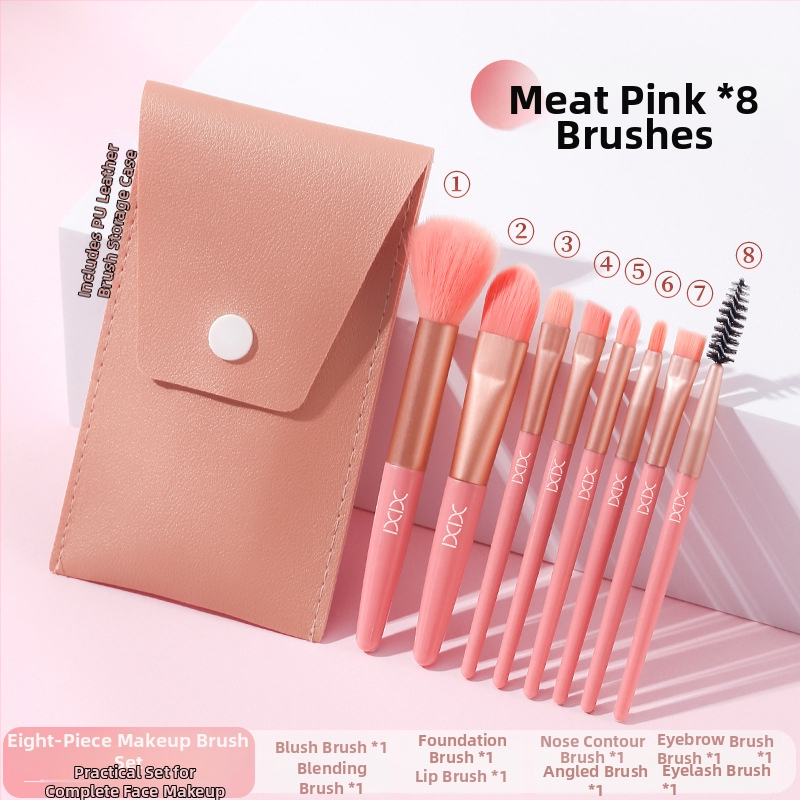 Xixi 8 darabos sminkecset-készlet, szintetikus sörtéjű, fa nyél, hordozható neszesszerrel