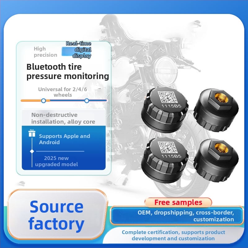 Motoros Bluetooth gumiabroncsnyomás-figyelő rendszer – Digitális kijelző, ABS, 0-6 BAR nyomás-határ, nagy pontosságú nyomásfigyelés, kompatibilis 2–6 kerékre