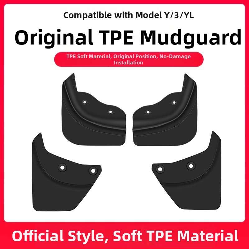 Blatník na kolesá pre Tesla Model 3 a Model Y — predný a zadný, plastové telo, TPE blatník s ochranou proti špliechaniu a poškriabaniu, prispôsobiteľné uchytenie