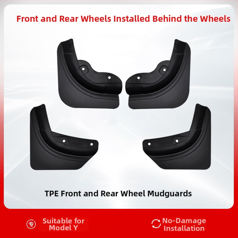 Blatník na kolesá pre Tesla Model 3 a Model Y — predný a zadný, plastové telo, TPE blatník s ochranou proti špliechaniu a poškriabaniu, prispôsobiteľné uchytenie