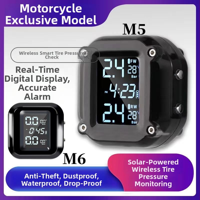Motorkerékpár gumiabroncsnyomás-monitorozó rendszer - vezeték nélküli, digitális kijelző, nagy pontosság, M5/M6 modellek, 0–4,5 BAR tartomány