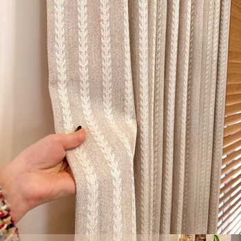 Zavjese s prugama od poliestera, jacquard tkanina, krem boja, japanski Wabi-Sabi stil, moderan minimalistički dizajn za dnevni boravak i spavaću sobu
