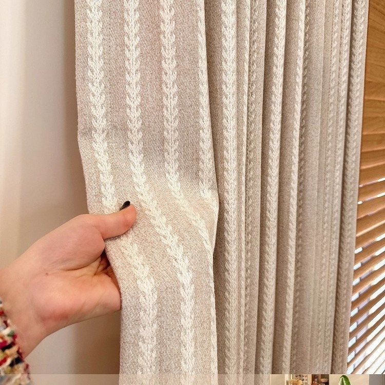 Zavjese s prugama od poliestera, jacquard tkanina, krem boja, japanski Wabi-Sabi stil, moderan minimalistički dizajn za dnevni boravak i spavaću sobu
