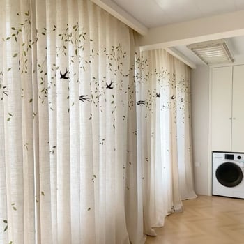 Завеси за прозорци, полиестер, печат и жакард, прозрачни, за дневна, спалня и кабинет, стил Нов китайски стил (Полиестер; Печат, жакард; Прозрачни; За дневна, спалня, кабинет)