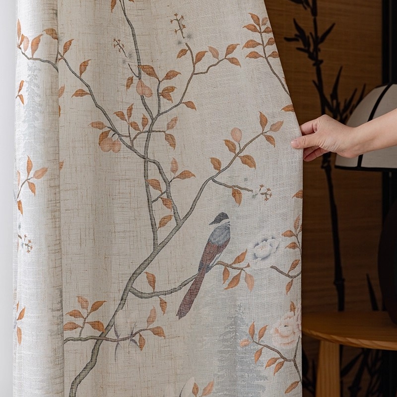 Завеси за прозорци, полиестер, печат и жакард, прозрачни, за дневна, спалня и кабинет, стил Нов китайски стил (Полиестер; Печат, жакард; Прозрачни; За дневна, спалня, кабинет)
