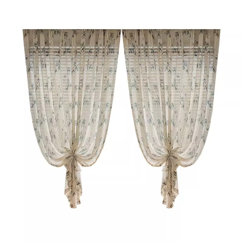 Завеси за прозорци, полиестер, печат и жакард, прозрачни, за дневна, спалня и кабинет, стил Нов китайски стил (Полиестер; Печат, жакард; Прозрачни; За дневна, спалня, кабинет)