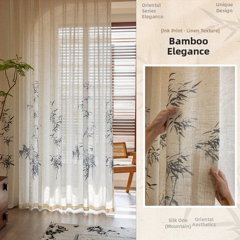 Závesy do okien z polyesteru, tlač a džakard, priehľadné, do obývačky, spálne a pracovne, Nový čínsky štýl (Polyester; Tlač, Džakard; Priehľadné; Obývačka, Spálňa, Pracovňa)