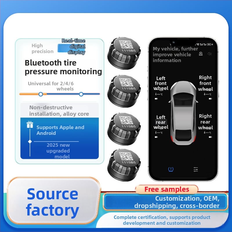 TPMS Bluetooth για μοτοσικλέτες και αυτοκίνητα - ABS σώμα, ψηφιακή οθόνη, εύρος πίεσης 0-6 bar, συμβατό με 2/3/4 τροχούς, φορητό, δυνατότητα ιδιωτικής ετικέτας