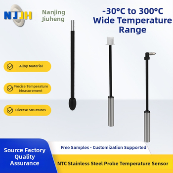 NTC teplotný senzor, plug-in zapojenie, 5K/10K/50K, pre priemyselné, lekárske a domáce zariadenia; rozsah -30°C až 300°C; materiály: nerezová oceľ, hliníková zliatina, epoxidové tesnenie