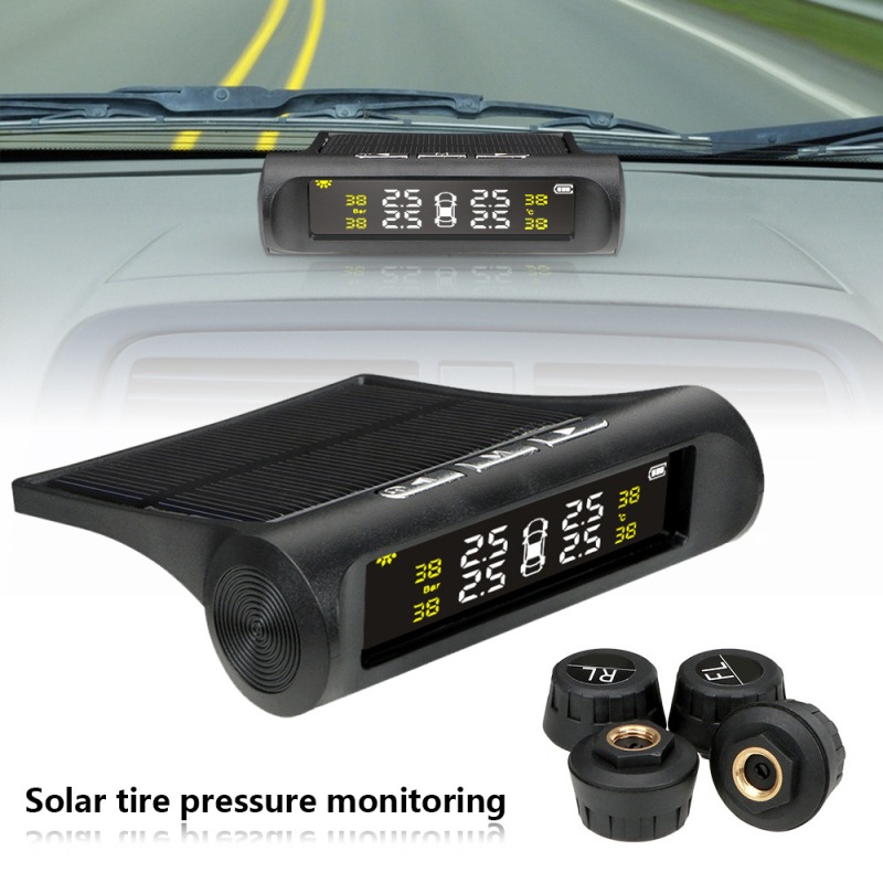 TPMS sustav za nadzor tlaka u gumama – model T1, bežični solarni senzor, digitalni zaslon, raspon tlaka 0–8 BAR, univerzalna kompatibilnost