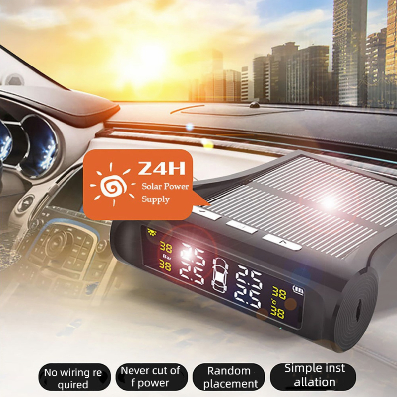 TPMS sustav za nadzor tlaka u gumama – model T1, bežični solarni senzor, digitalni zaslon, raspon tlaka 0–8 BAR, univerzalna kompatibilnost
