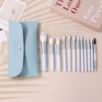 12 részes sminkecset-készlet nylon sörtéjű, műanyag fogantyúval és neszesszerrel – puhák, nem hullik a szálak, szemhéjfestékhez és laza púderhez