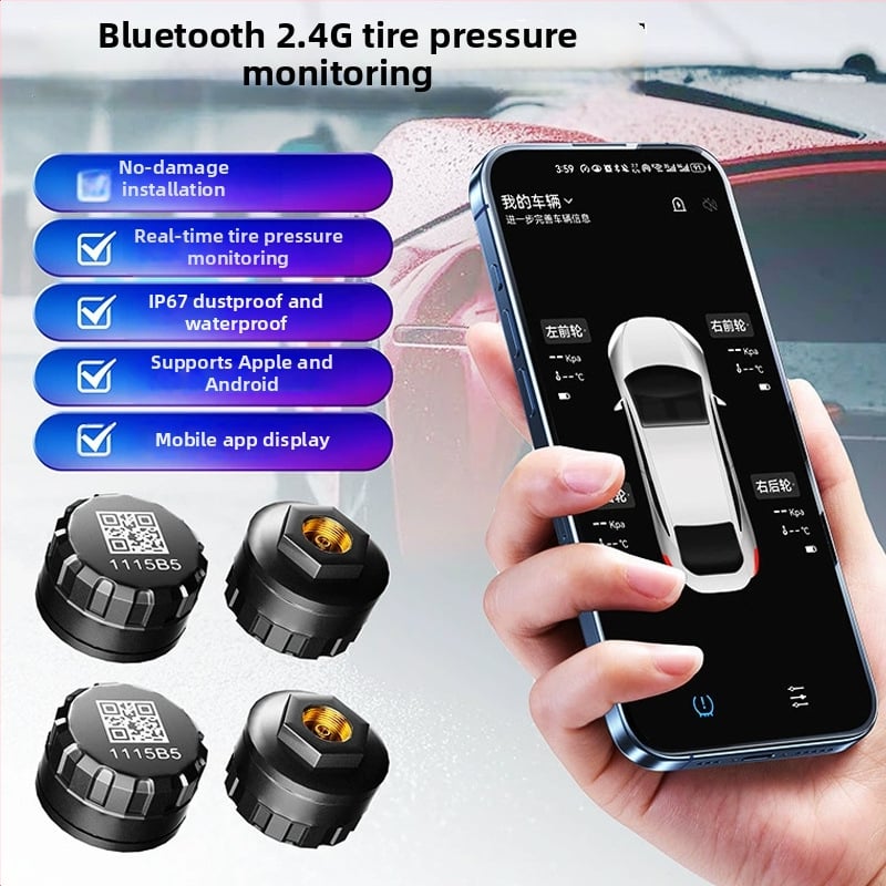 Motorkerékpár Bluetooth abroncsnyomás-ellenőrző, külső vezeték nélküli TPMS 2/4 kerekű járművekhez, hordozható