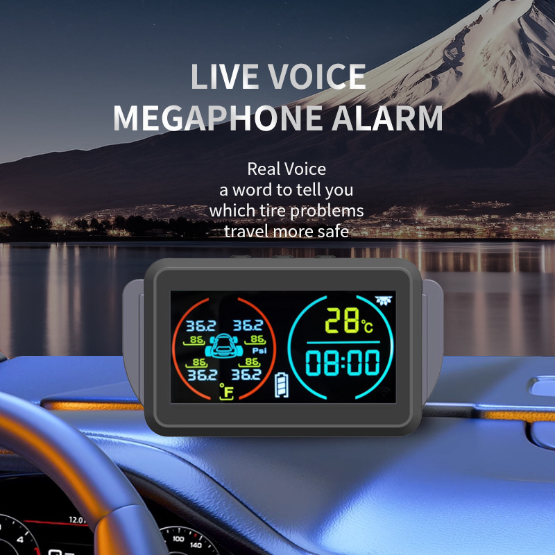 Novi TPMS s prikazom vremena i temperature te monitorom tlaka u gumama, bežični solarni pogon, univerzalno za automobile