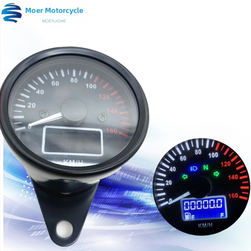 Motocykelový prístrojový panel - retro upravený LED LCD prístroj, univerzálna kompatibilita (Značka: Moore locomotive; Model: MR61702; Materiál: Kov; Presnosť merania: 1; Kompatibilné modely: Univerzálne)