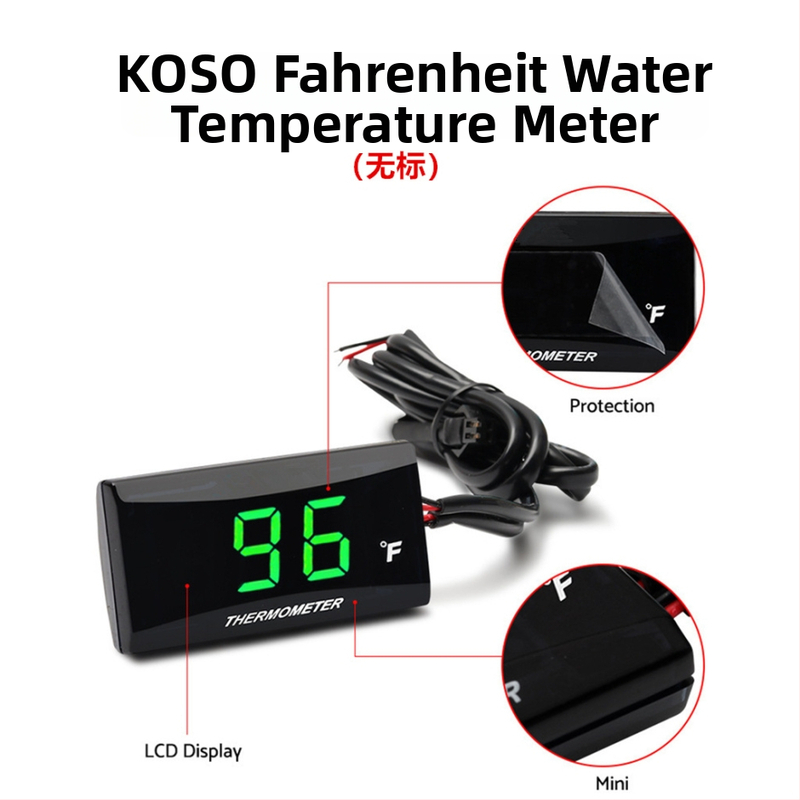 KOSO merač teploty vody pre motocykel, univerzálny LED LCD mini displej, Fahrenheit digitálny prístroj