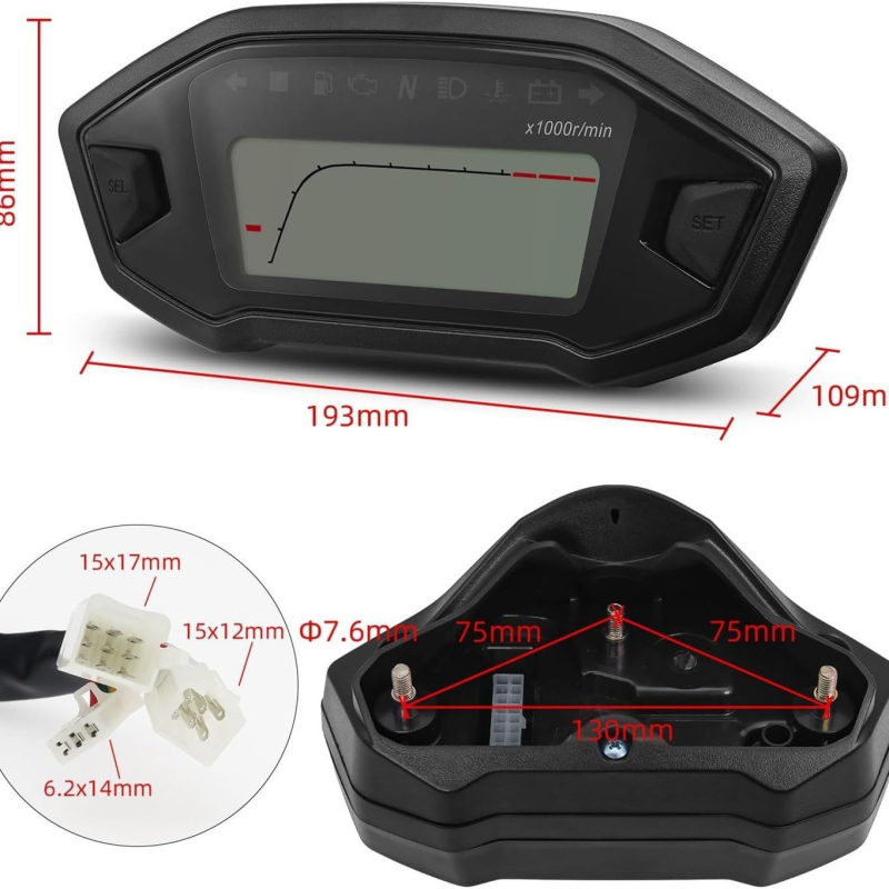Instrument digital pentru motocicletă: odometru și vitezometru, model Little Monkey M3, 12V, universal
