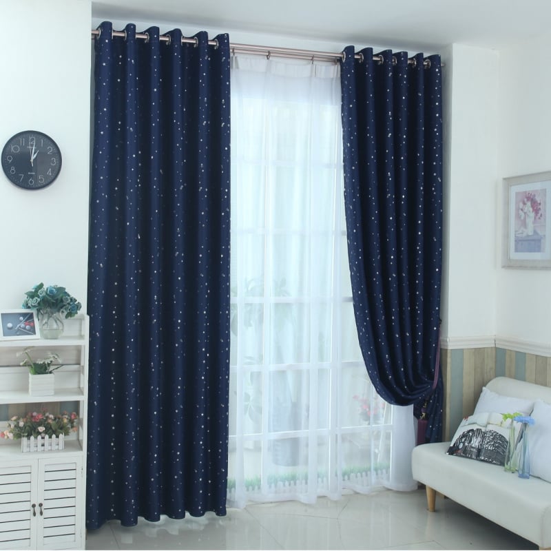 Draperie blackout cu model stele și ștanțare prin presare la cald; Material: poliester amestec; Funcție: umbrire înaltă 70–90%; Stil: minimalist chinezesc