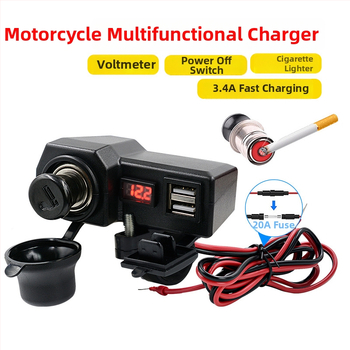 Punjač za mobitel na motocikl s dvostrukim USB-om i upaljačem, 10-24V s voltmetrom