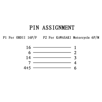 Kawasaki 6-pin OBD2 διαγνωστικό καλώδιο προσαρμογής για μοτοσυκλέτες Kawasaki, 9–16 V, -30 έως 70 °C