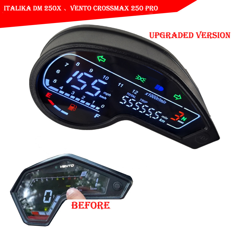 Panou digital de bord pentru Vento Crossmax 250 – ABS, PMMA; precizie 1%; greutate 505 g; marcă Tiansheng; compatibil cu Vento Crossmax 250